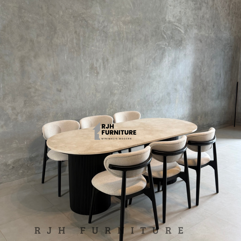 Best seller Dining set marmer, set meja makan marmer minimalis kayu jti