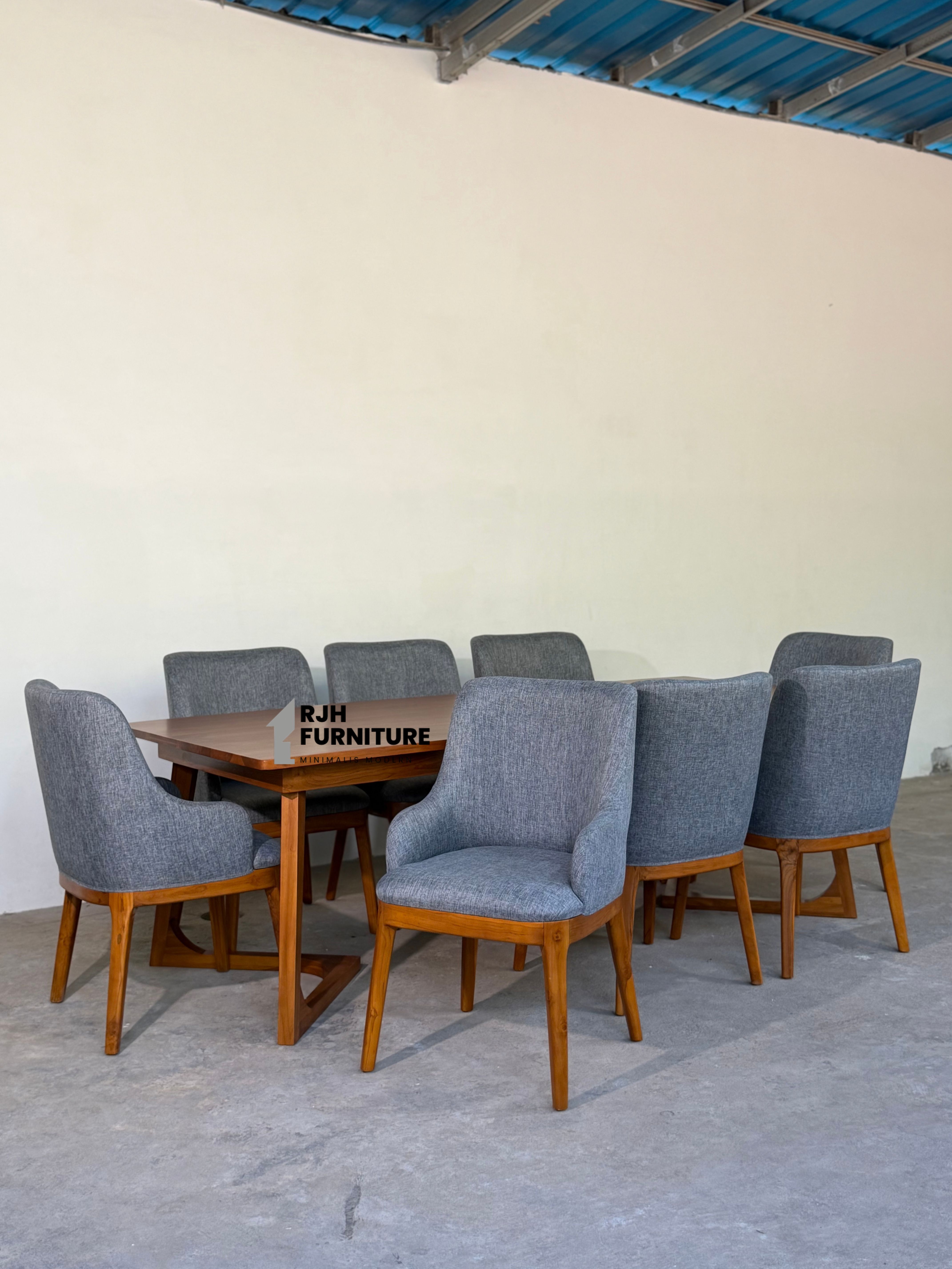 Set Meja Makan K8 Top Kayu Jati Solid Minimalis Elegan – Meja Makan Kayu Jati Teak wood