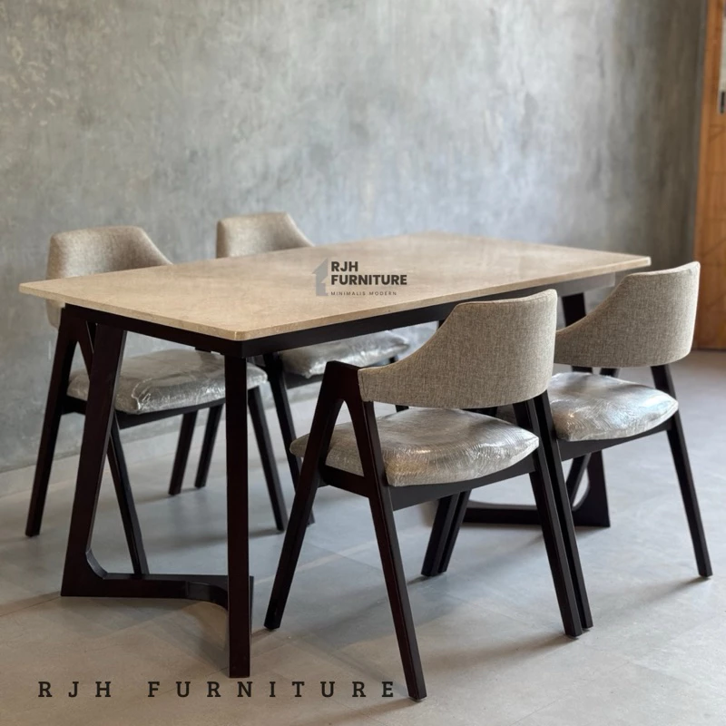 DINING SET K4 MARMER, MEJA MAKAN MINIMALIS, DINING SET KAYU JATI, MEJA MAKAN JATI, KURSI MAKAN K4 JATI